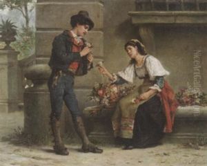 Der Rosenkavalier. Galanter Junger Herr Bei Einer Blumenverkauferin by Charles Baptiste Schreiber