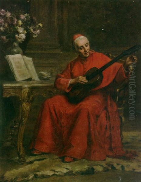 A Cardinal In An Interior Tuning His Guitar - view 1