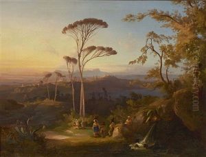 Blick Uber Den Albaner See Auf Castel Gandolfo by Conrad Peter Schreiber