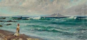 Young Fisherman On A Beach Before Capri by Conrad Peter Schreiber