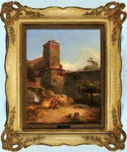 Der Funfeckturm Der Nurnberger Burg Mit Wachtern Im Burggraben