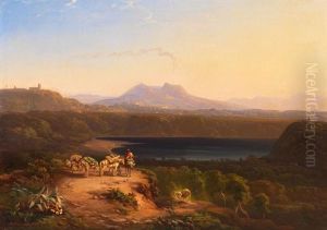 Blick Auf Den Lago D Averno Bei Neapel by Conrad Peter Schreiber