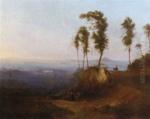 A Mediterranean Landscape With Travellers On A Path