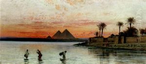 The Nile With The Pyramids Beyond by Conrad Peter Schreiber