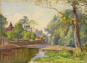 Blick Auf Ein Stadtchen In Fruhlingslandschaft by Georges Schreiber
