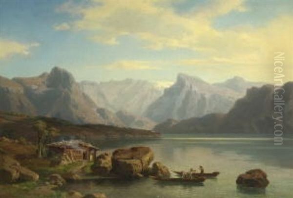 Gebirgssee Mit Fischern - view 1
