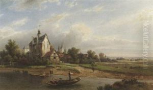 Herrschaftlicher Gutshof In Sommerlicher Fluslandschaft. Der Quadenhof Bei Gerresheim In Dusseldorf by Friedrich Wilhelm Schreiner