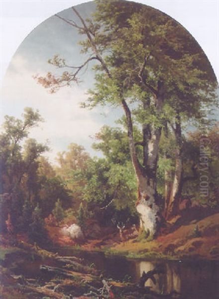 A Pair Of Deer In A River Landscape - view 1