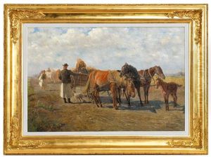 Kutschenkonvoi In Pusztalandschaft by Adolf Franz Christian Schreitter von Schwarzenfeld