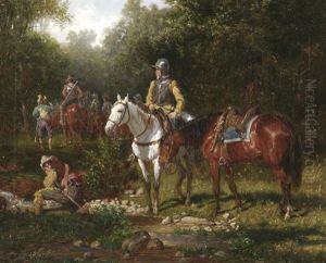 Rast Im Walde: Ritter Und Gefolgschaft, An Einem Bachlauf Verweilend Rast Im Walde: Ritter Und Gefolgschaft, An Einem Bachlauf Verweilend