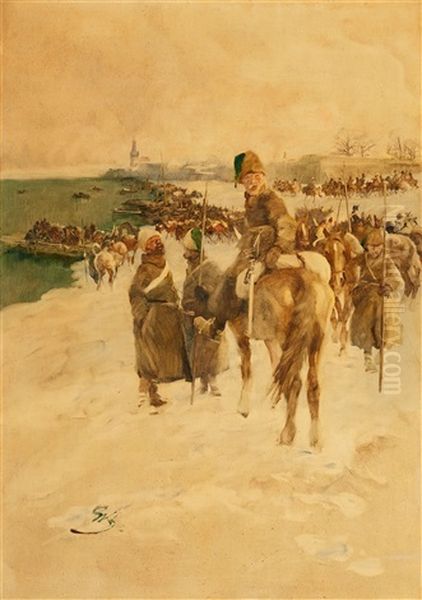 Russian Soldiers Crossing The Rhine Near Dusseldorf In January 1814 - view 1