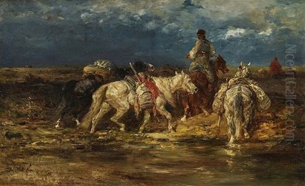 Packhorses At The Ford - view 1