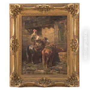 Arab Watering Horses by Adolf Schreyer