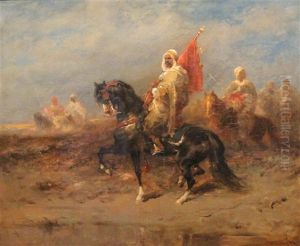 Arab Horsemen In A Landscape by Adolf Schreyer
