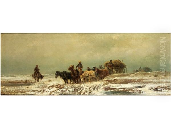 Grosser Zug Von Packwagen In Russischer Schneelandschaft - view 1