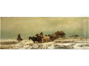 Grosser Zug Von Packwagen In Russischer Schneelandschaft