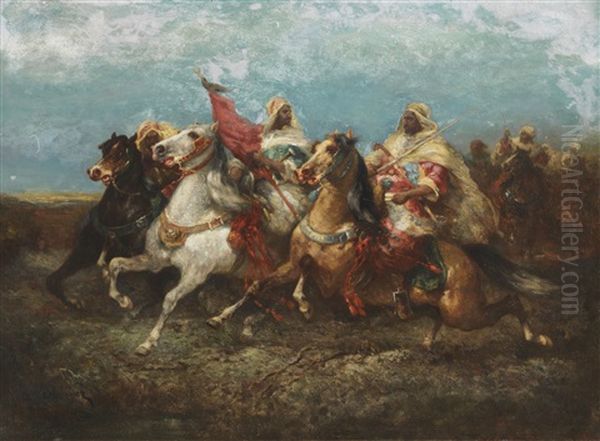 Drei Nach Links Reitende Araber Mit Gefolge - view 1