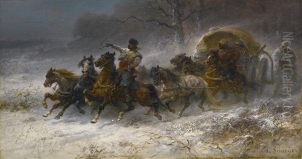 Wallachians On The Move In A Winter Landscape - view 1