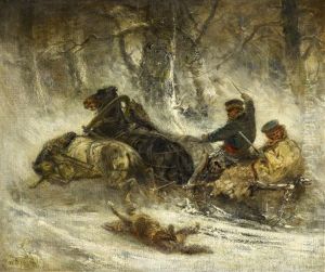 Wolfsjagd Im Winter by Adolf Schreyer