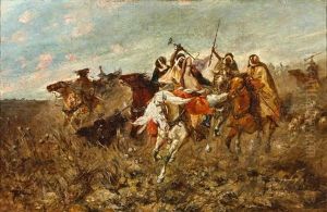 Beduinenreiter In Karger Landschaft by Adolf Schreyer