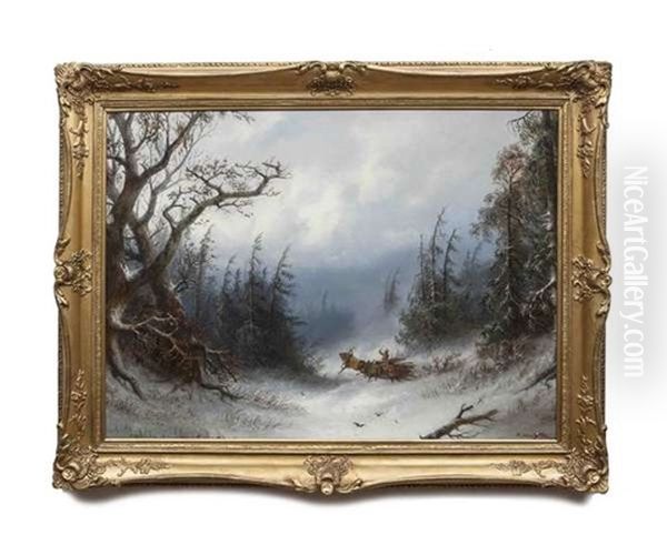Loading Firewood In A Snowy Forest Landscape - view 1