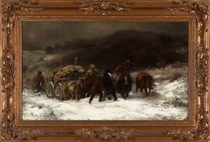 Walachen Mit Fuhrwerk Im Schnee by Adolf Schreyer