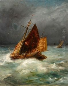 Fischerboote Auf Unruhiger See by Adolf Schreyer