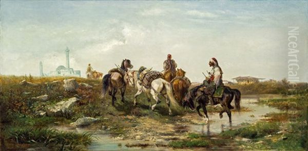 Arabische Reiter Uberqueren Einen Fluss - view 1