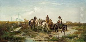 Arabische Reiter Uberqueren Einen Fluss