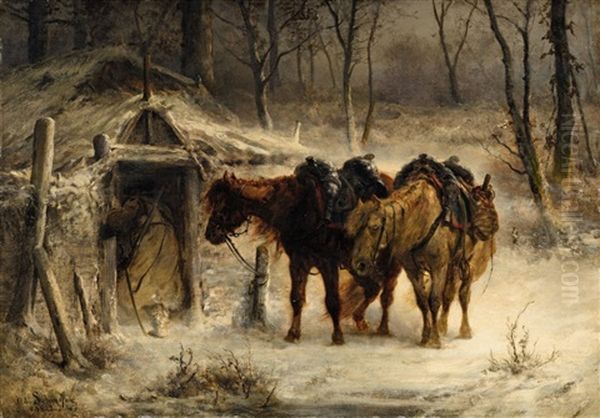 Winter Landscape With A Huntsman And Horses - view 1