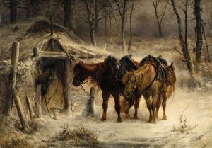 Winter Landscape With A Huntsman And Horses by Adolf Schreyer