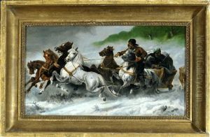 Kosaken Mit Pferdeschlitten by Adolf Schreyer