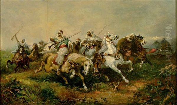 Sturmende Arabische Reiter In Abendlicher Landschaft - view 1