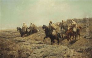 Arab Warriors On The Lookout by Adolf Schreyer