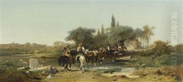 Orientalische Reiterkarawane Am Fluss - view 1