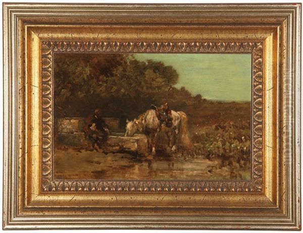 Figure Seated Near A Horse Drinking From A Trough - view 1