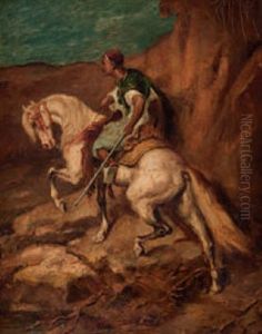 Kabyle Auf Einem Schimmel, Einen Steilen Hang Hinauf Reitend by Adolf Schreyer