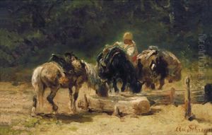 Rast An Der Tranke by Adolf Schreyer