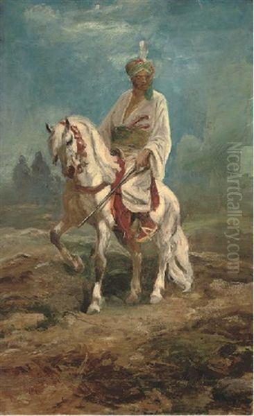 An Indian Soldier On A White Horse - view 1