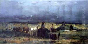 Farm Scene With Horses Farm Scene With Horses