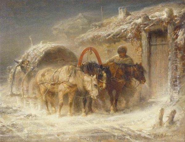 Wallachian Winter Scene With Team Of Horses - view 1