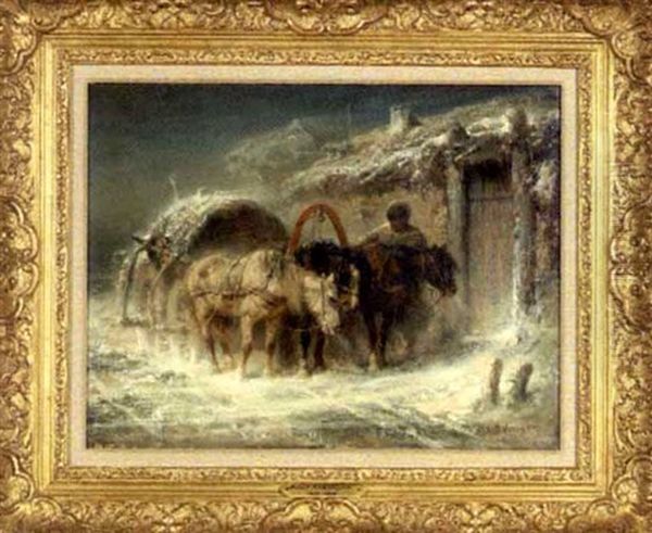 Wallachian Winter Scene With Team Of Horses - view 1