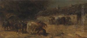 Pferde Vor Dem Stall by Adolf Schreyer