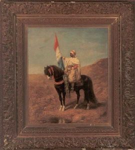 Arab Horseman Bearing A Tricolor by Adolf Schreyer