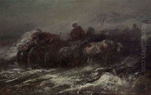 A Caravan In A Mountain Landscape In Winter by Adolf Schreyer