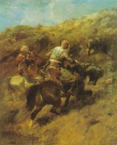 Beduinenreiter Am Hang by Adolf Schreyer