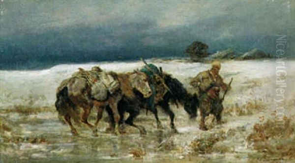 Ermattet; Pferde Im Winter - view 1