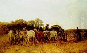 Hungarian Peasants With A Horse-drawn Cart by Adolf Schreyer