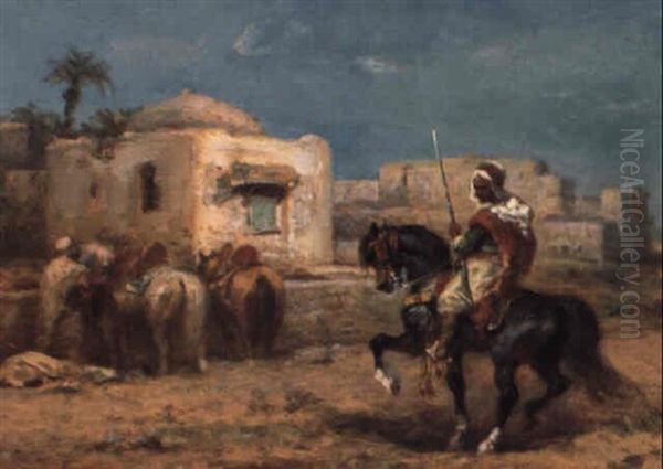 An Arab Horseman Approaching A Village - view 1