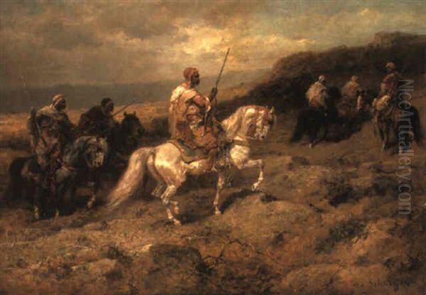 Arab Horsemen In A Rocky Landscape - view 1